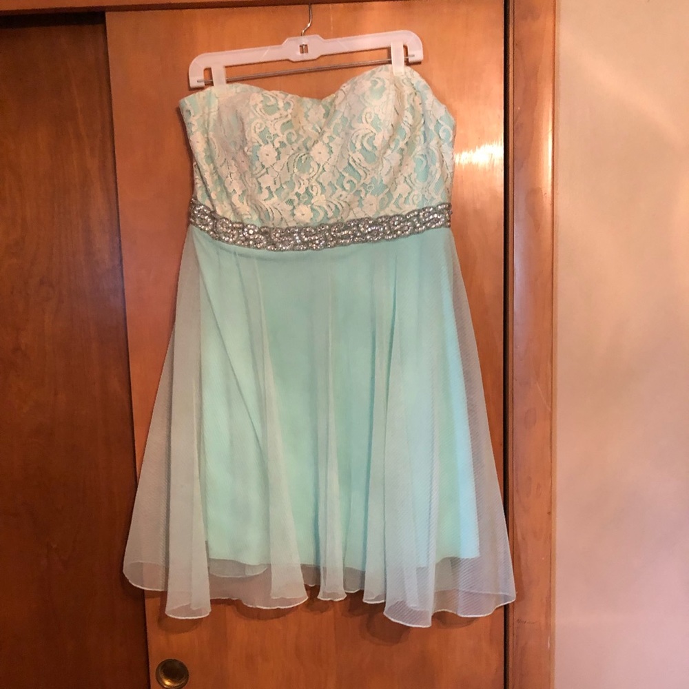 Blue Lacey strapless dress